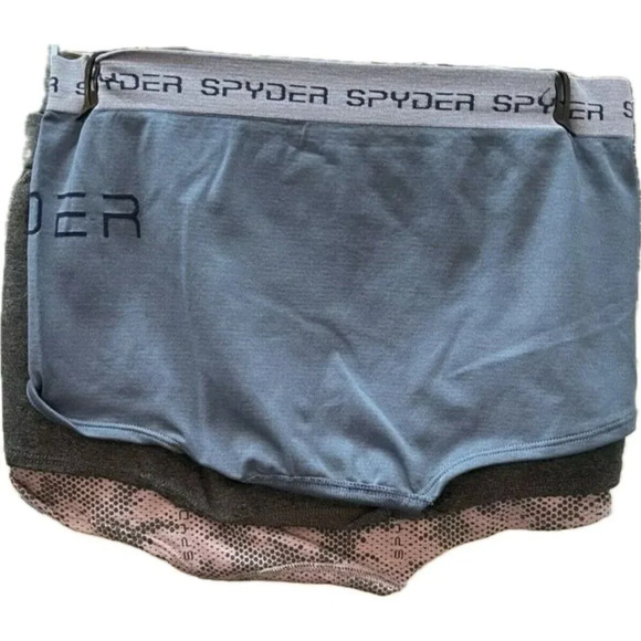 Spyder XL Gray-Blue-Lilac Dot Logo Wide Waistband Seamless Stretch Boyshort-3 Pk - Picture 3 of 4